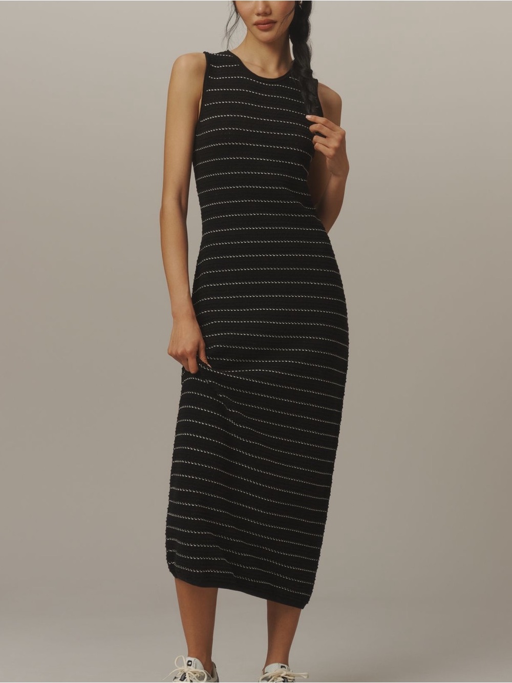 Varley Stitch Knit Midi Dress Beesley Sleeveless Casual New Small Black